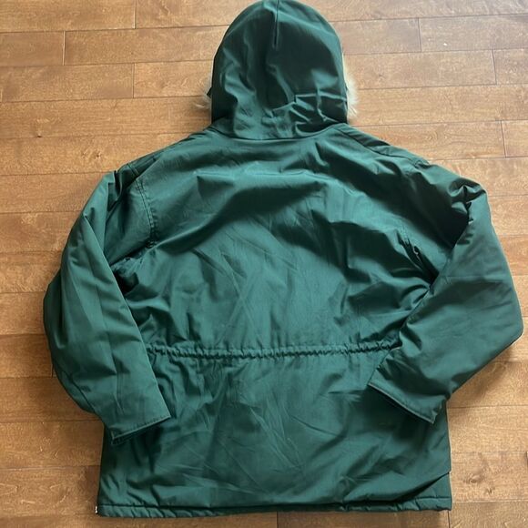 Woolrich Vintage Coyote Fur Trim Parka Green Plaid Lined Coat XL - Picture 5 of 16